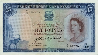 Rhodesia & Nyasaland Five Pound Note